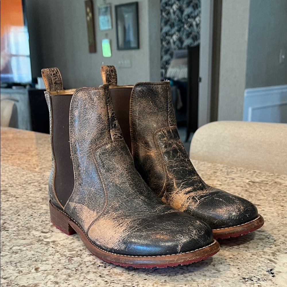 BED|STU Black and Tan Leather Moto Boots